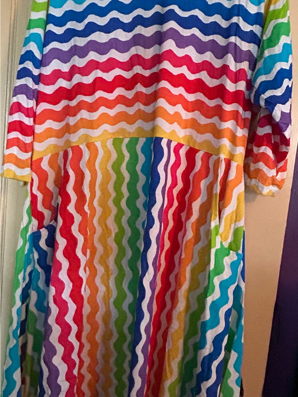 Zig Zag Rainbow- 3/4 sleeve dress with pockets